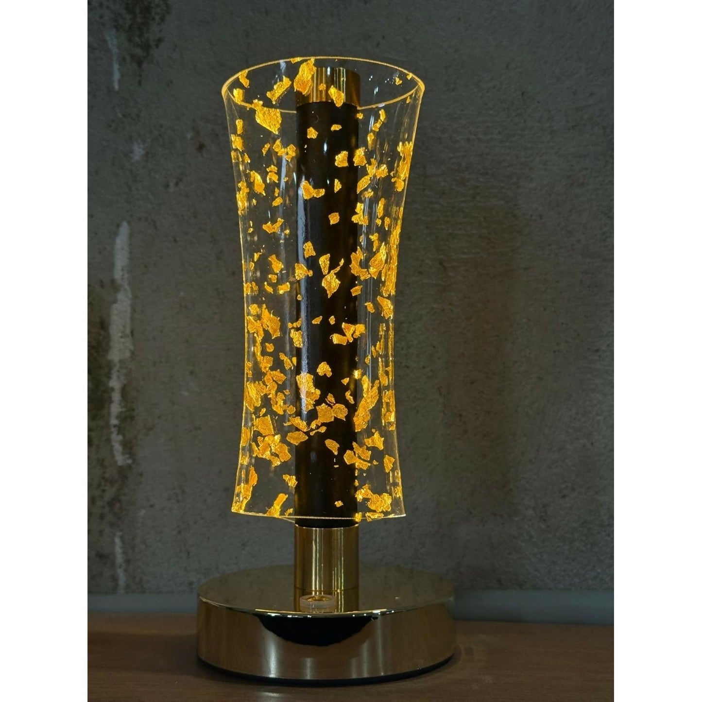 3D Illusion Golden Flakes LED Vase Shape Table Lamp with Touch Control – Warm Golden Glow Acrylic Night Light for Bedroom, Living Room, Office & Modern Home Décor Gift