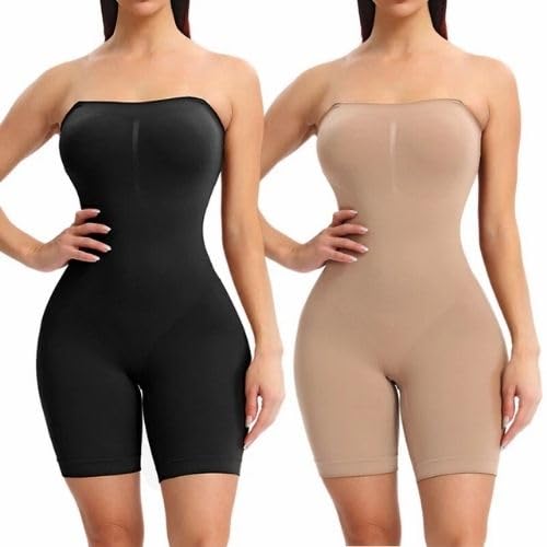 Womens Seamless Tummy Control Shapewear Bodysuit - Adjustable Strap Slimming Body Shaper with Shorts Full Body Compression for Under Dresses