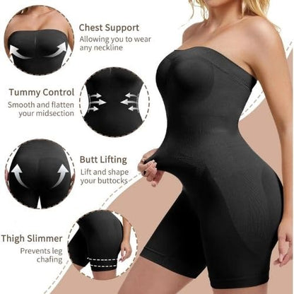 Womens Seamless Tummy Control Shapewear Bodysuit - Adjustable Strap Slimming Body Shaper with Shorts Full Body Compression for Under Dresses