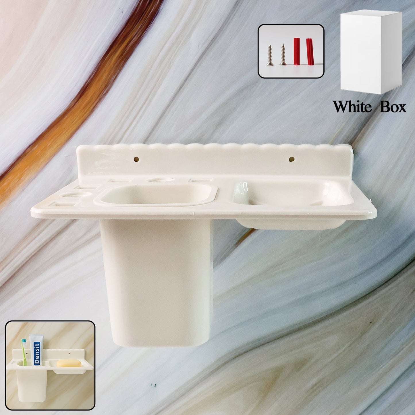 3in1 Wall Mounted Multi-Compartment Toothbrush & Soap Holder with Cup (1 Pc)