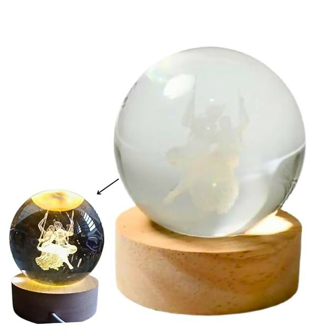 3D Engraved Crystal Ball LED Night Lamp with Romantic Couple on Swing – Warm Light Decorative Showpiece on Wooden Base – Unique Valentine’s, Anniversary, or Wedding Gift for Bedroom, Living Room & Home Décorn Base
